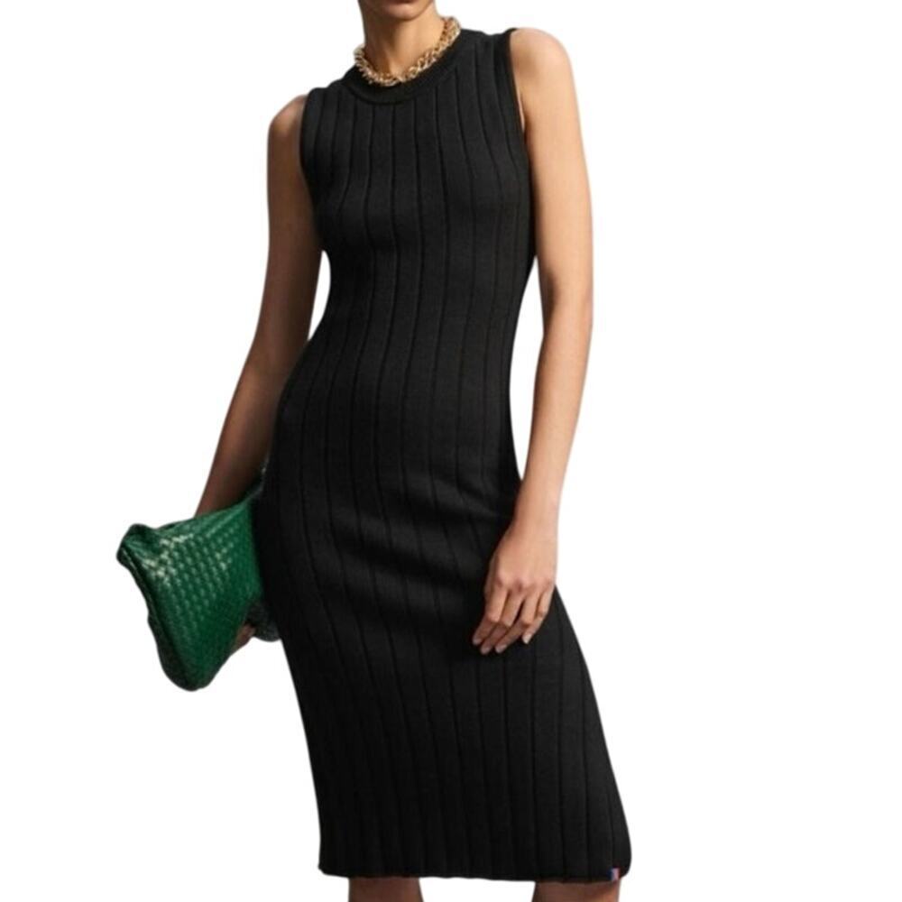 KULE Anthropologie Black Ribbed Clemence Midi Bodycon Dress Cashmere Blend Sz XL